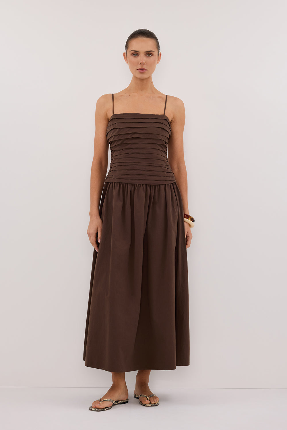 Quinn Cotton Sleeveless Midi Dress in Bitter Chocolate By DISSH