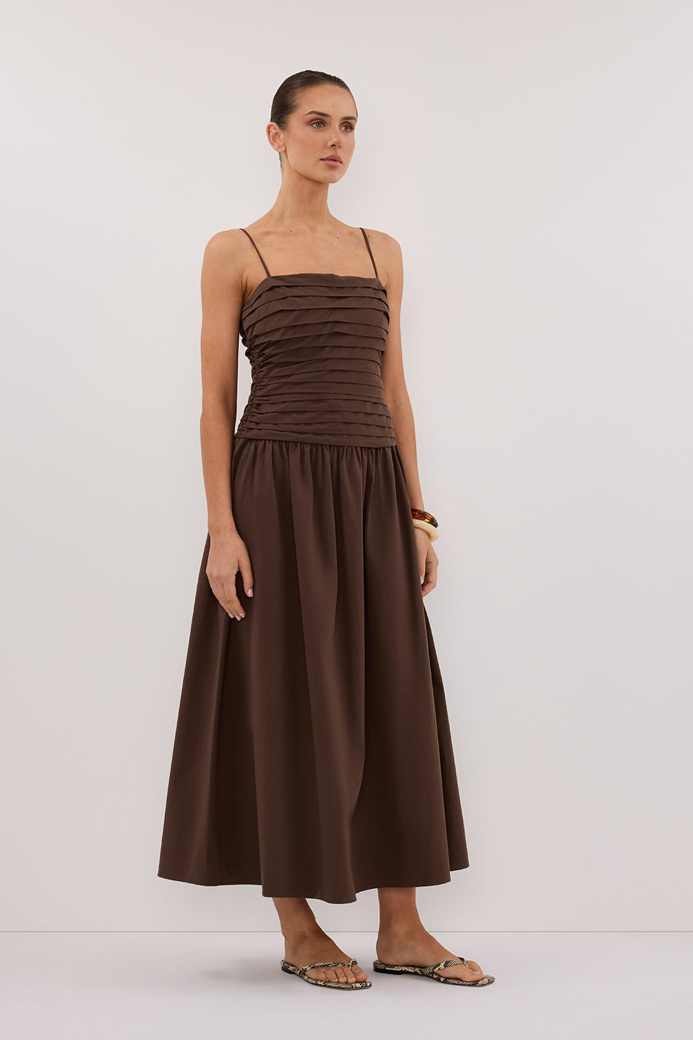 dissh toby bitter choc cotton midi dress TOBY BITTER CHOC COTTON MIDI DRESS DISSH