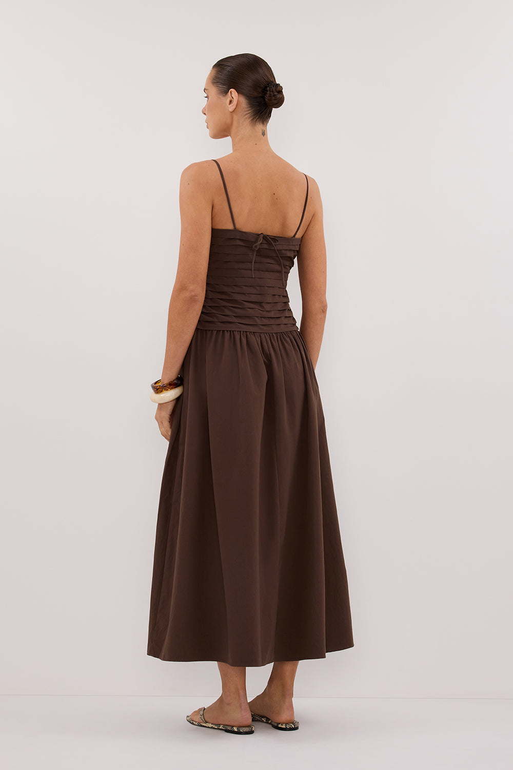 Quinn Cotton Sleeveless Midi Dress in Bitter Chocolate By DISSH