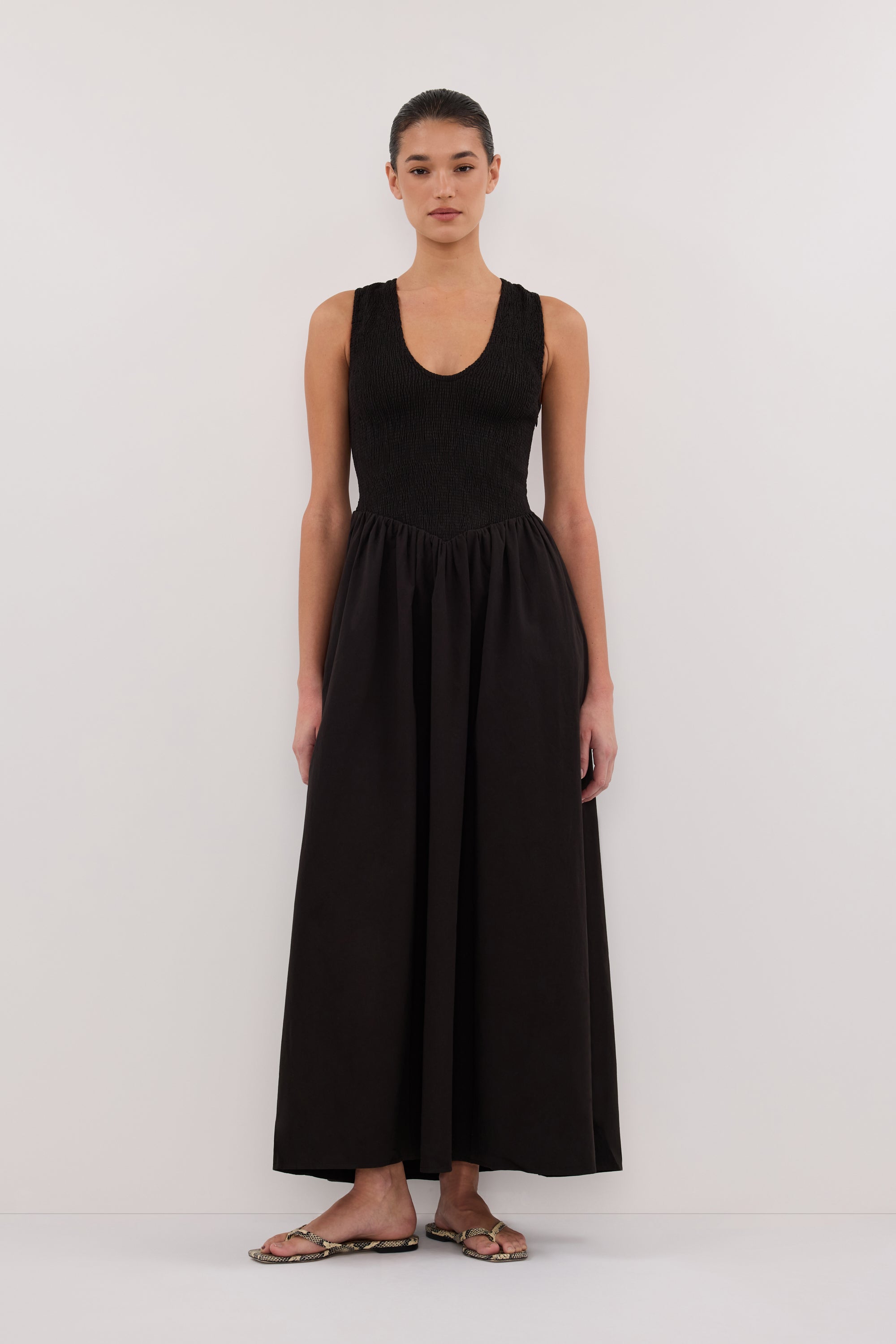 FLORENCE BLACK SLEEVELESS COTTON MIDI DRESS