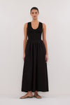 FLORENCE BLACK SLEEVELESS COTTON MIDI DRESS