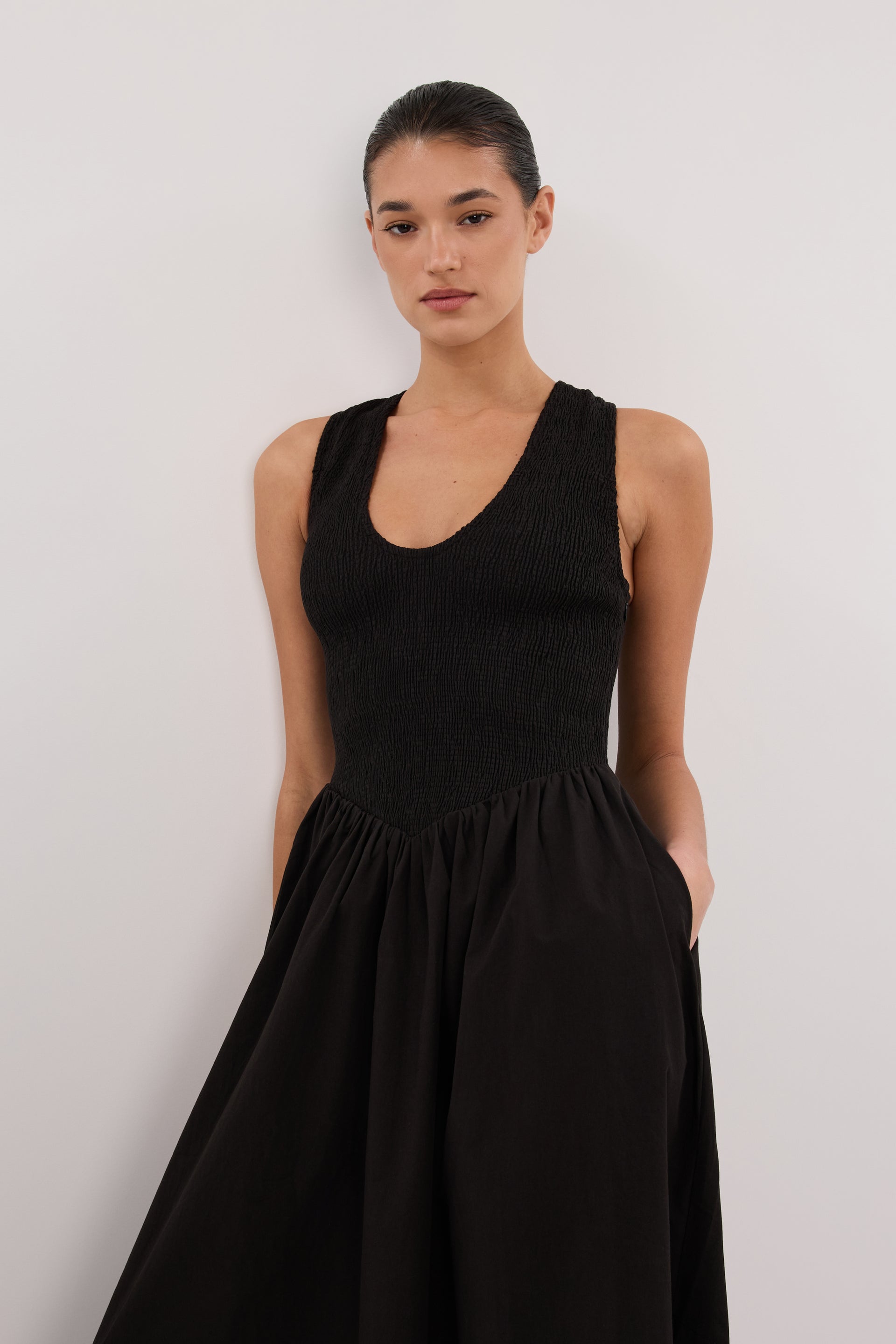 FLORENCE BLACK COTTON MIDI DRESS – DISSH