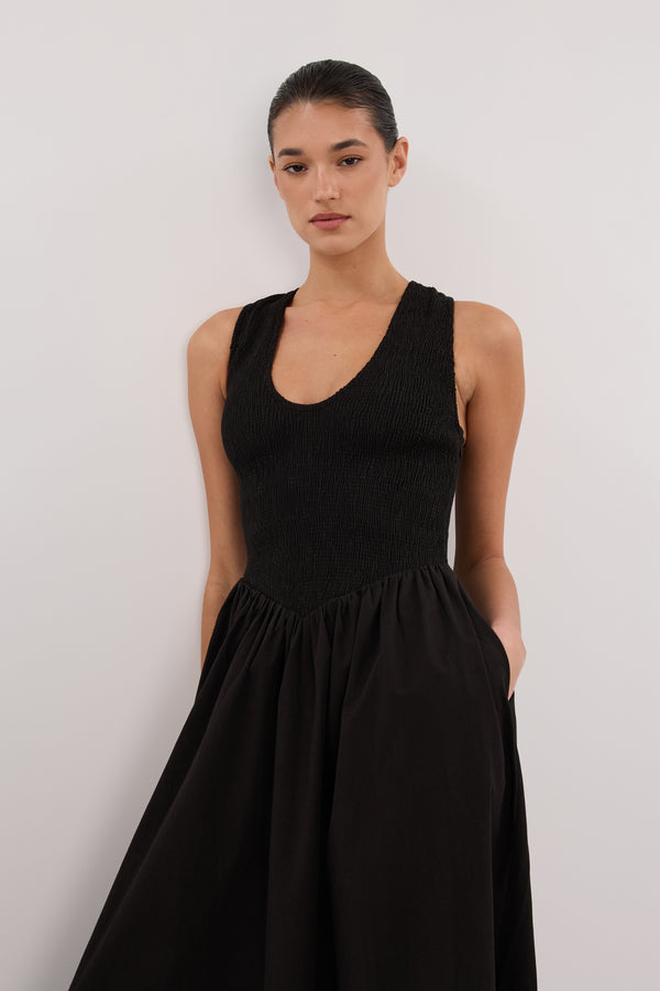 FLORENCE BLACK COTTON MIDI DRESS