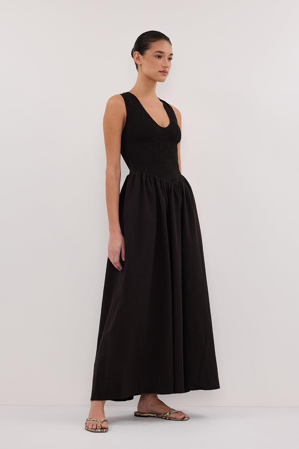 FLORENCE BLACK SLEEVELESS COTTON MIDI DRESS