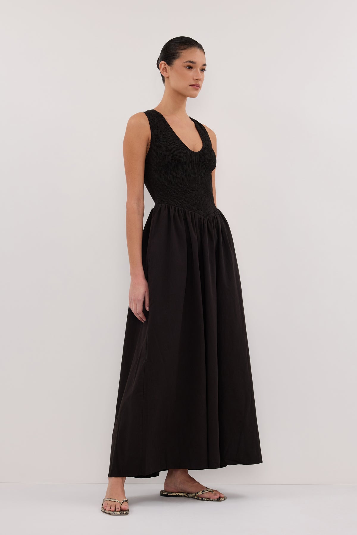 FLORENCE BLACK COTTON MIDI DRESS – DISSH