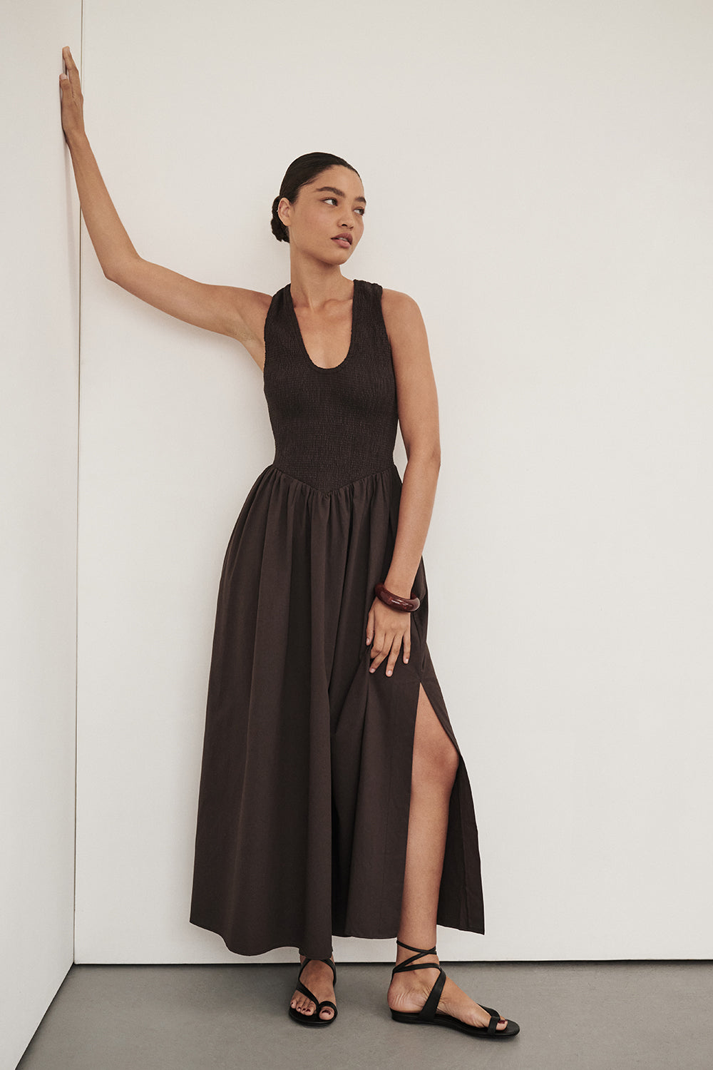 FLORENCE BURNT CHOC COTTON MIDI DRESS