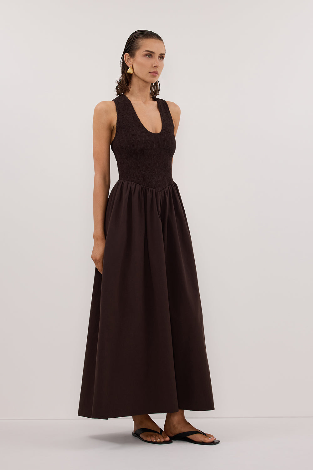 FLORENCE BURNT CHOC COTTON MIDI DRESS