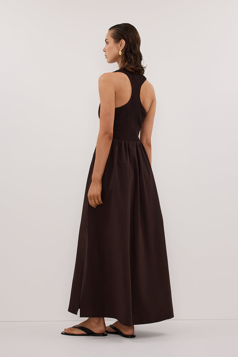 FLORENCE BURNT CHOC COTTON MIDI DRESS
