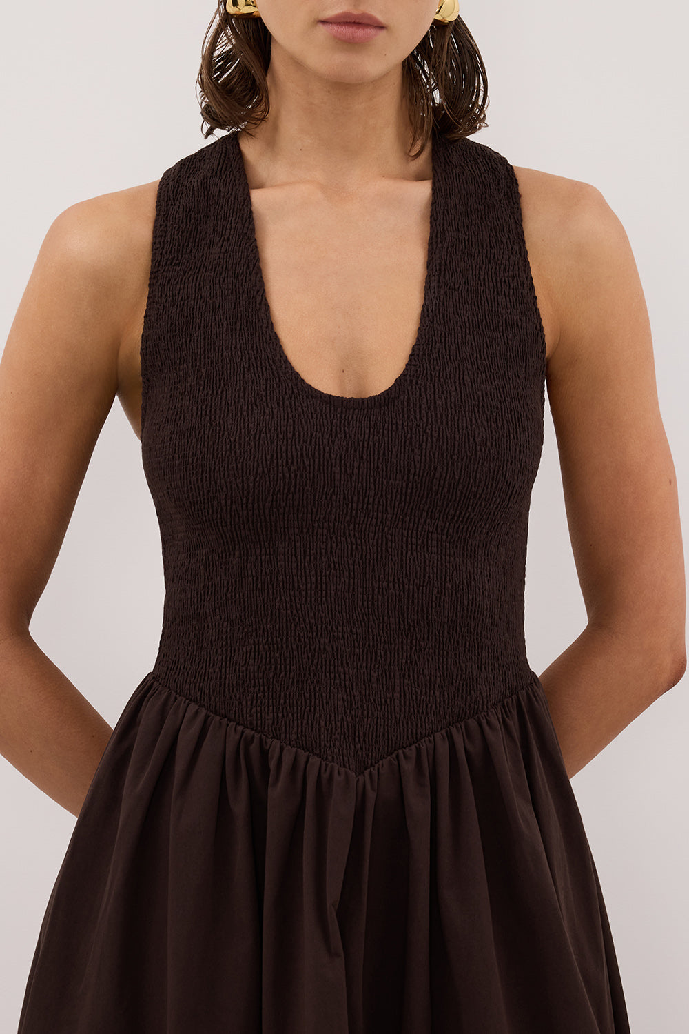 FLORENCE BURNT CHOC COTTON MIDI DRESS