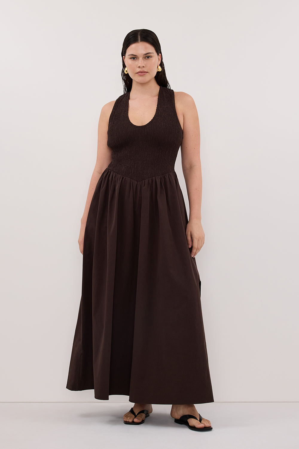 FLORENCE BURNT CHOC COTTON MIDI DRESS