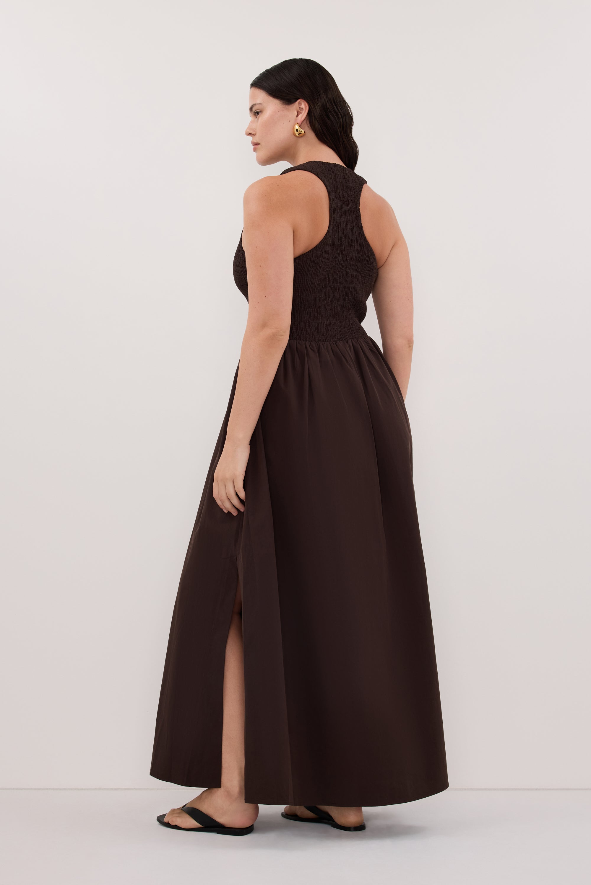 dissh brown midi dress Florence Cotton Sleeveless Midi Dress in Burnt Choc By DISSH