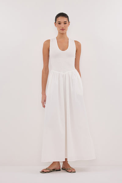 Aude wearing FLORENCE WHITE SLEEVELESS COTTON MIDI DRESS