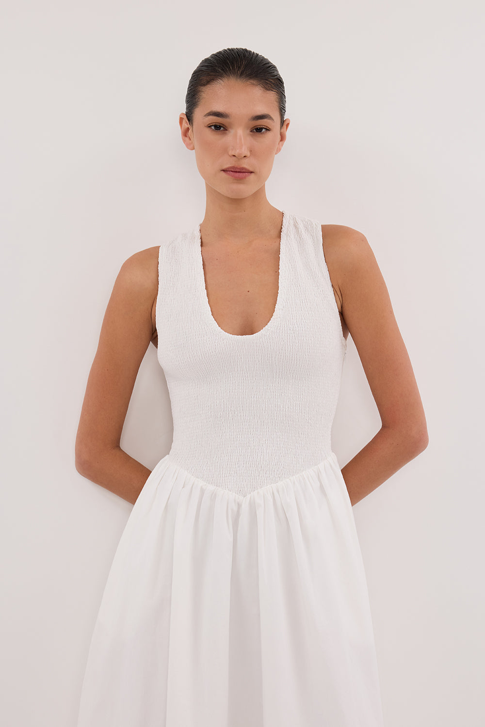 FLORENCE WHITE SLEEVELESS COTTON MIDI DRESS
