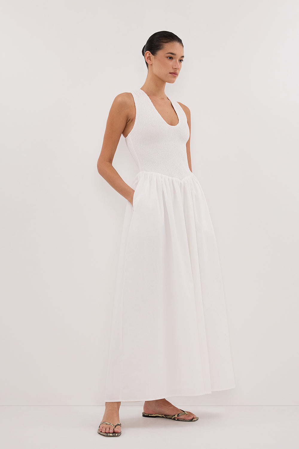 FLORENCE WHITE COTTON MIDI DRESS – DISSH