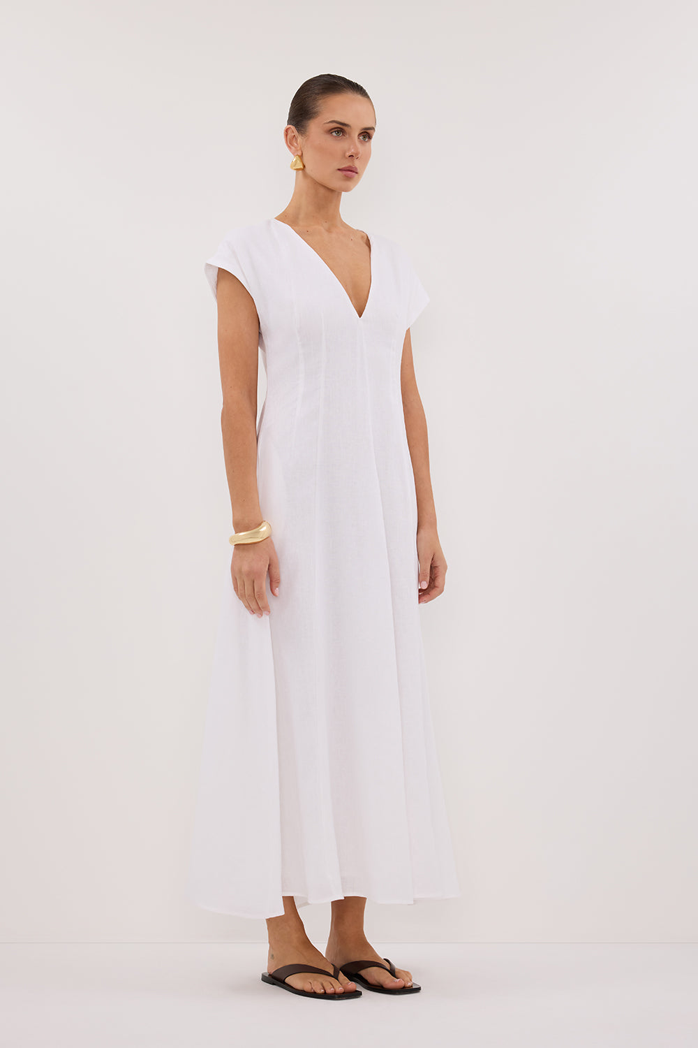 MATISSE WHITE LINEN MIDI DRESS