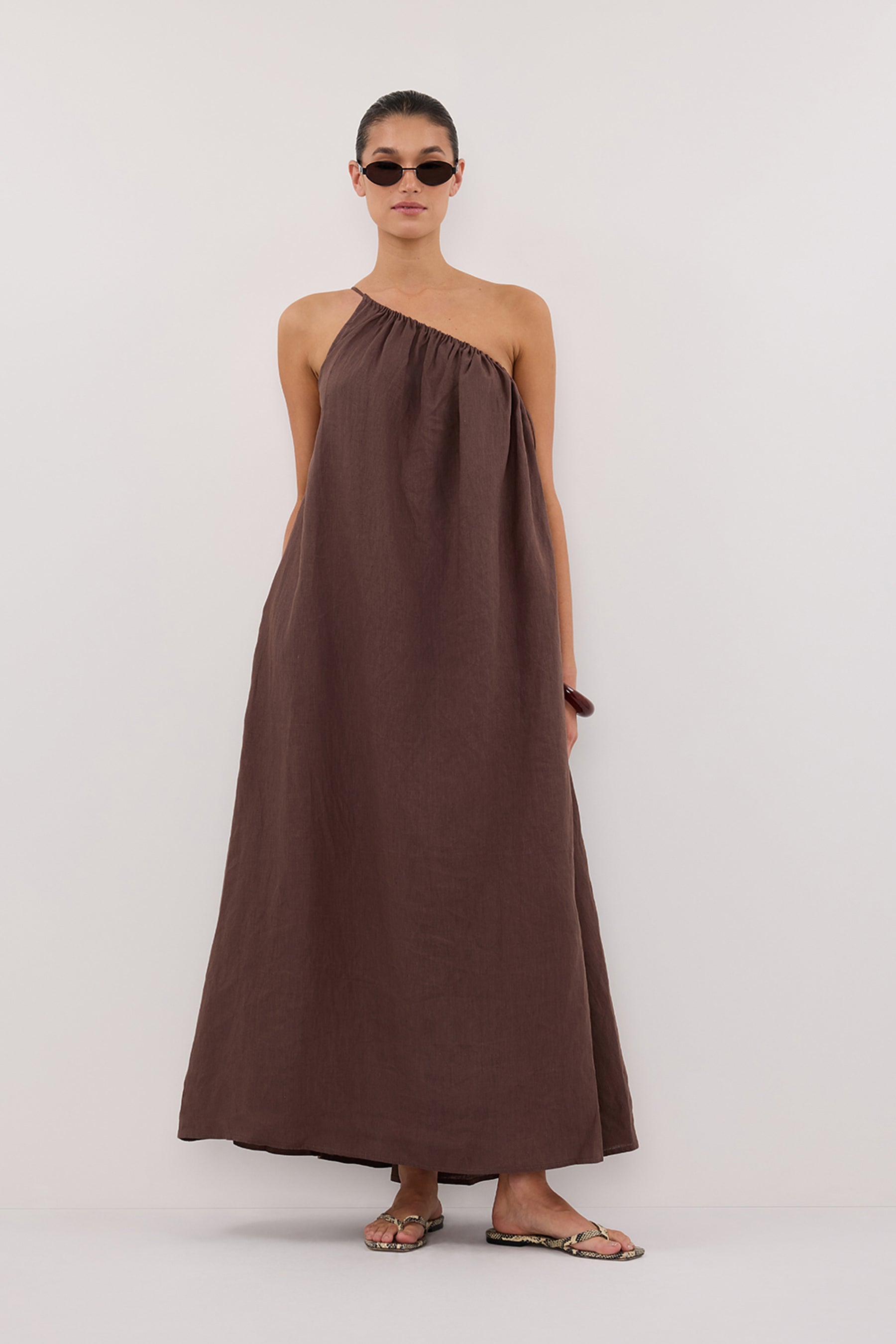 dissh linen dress Meet the Lexi midi dress. Shot in the beautiful Hunter Valley Wine Region Shaping darts through bust and bodice ALMA BIT CHOC ASYM LINEN