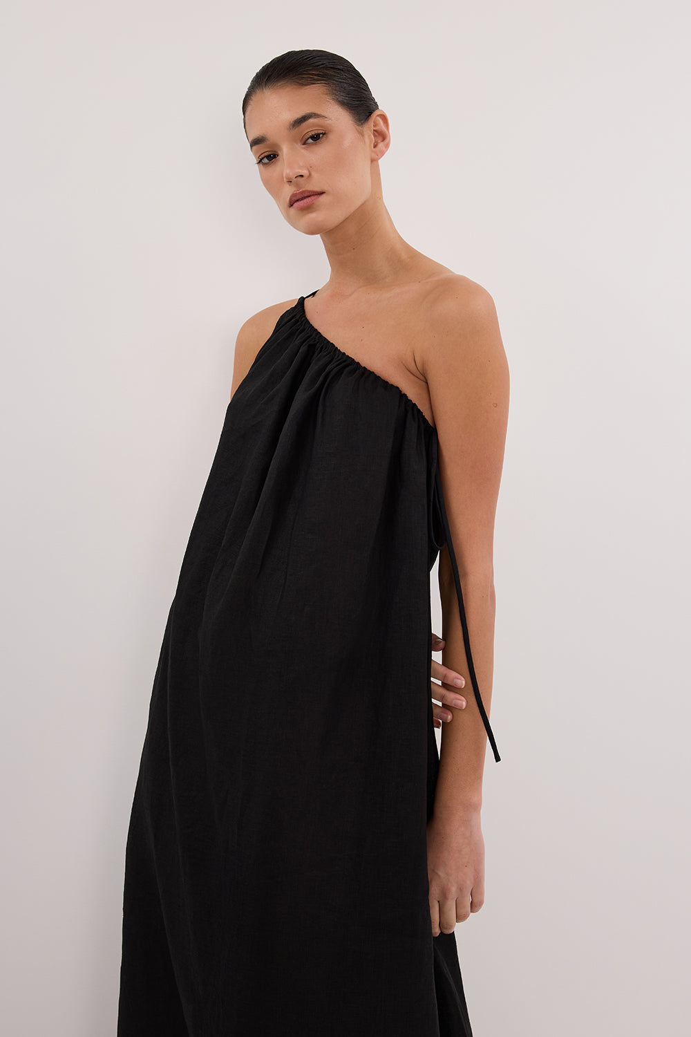 ALMA BLACK ASYM LINEN MIDI DRESS DISSH ALMA BLACK ASYM LINEN MIDI DRESS DISSH