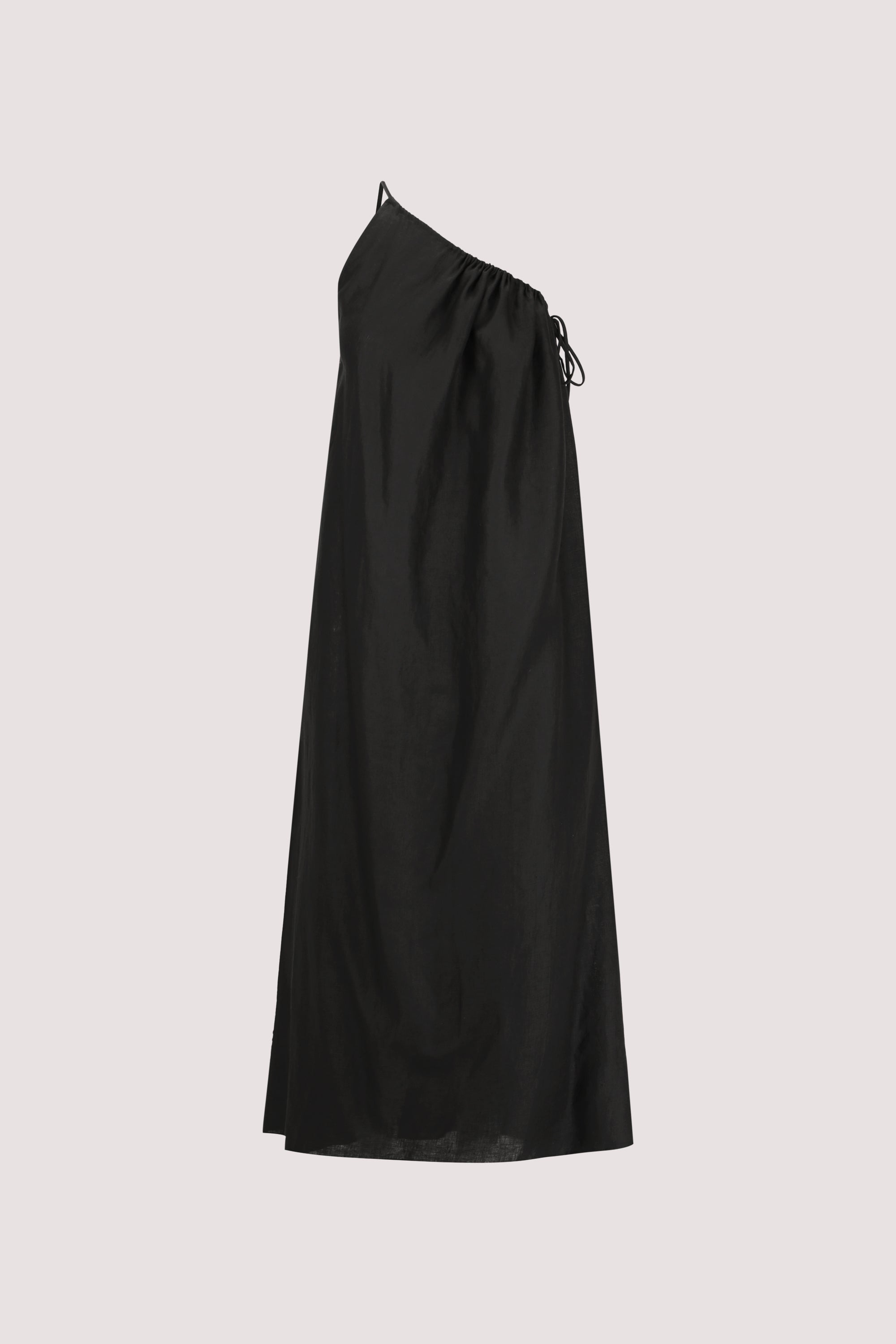 ALMA BLACK ASYM LINEN MIDI DRESS