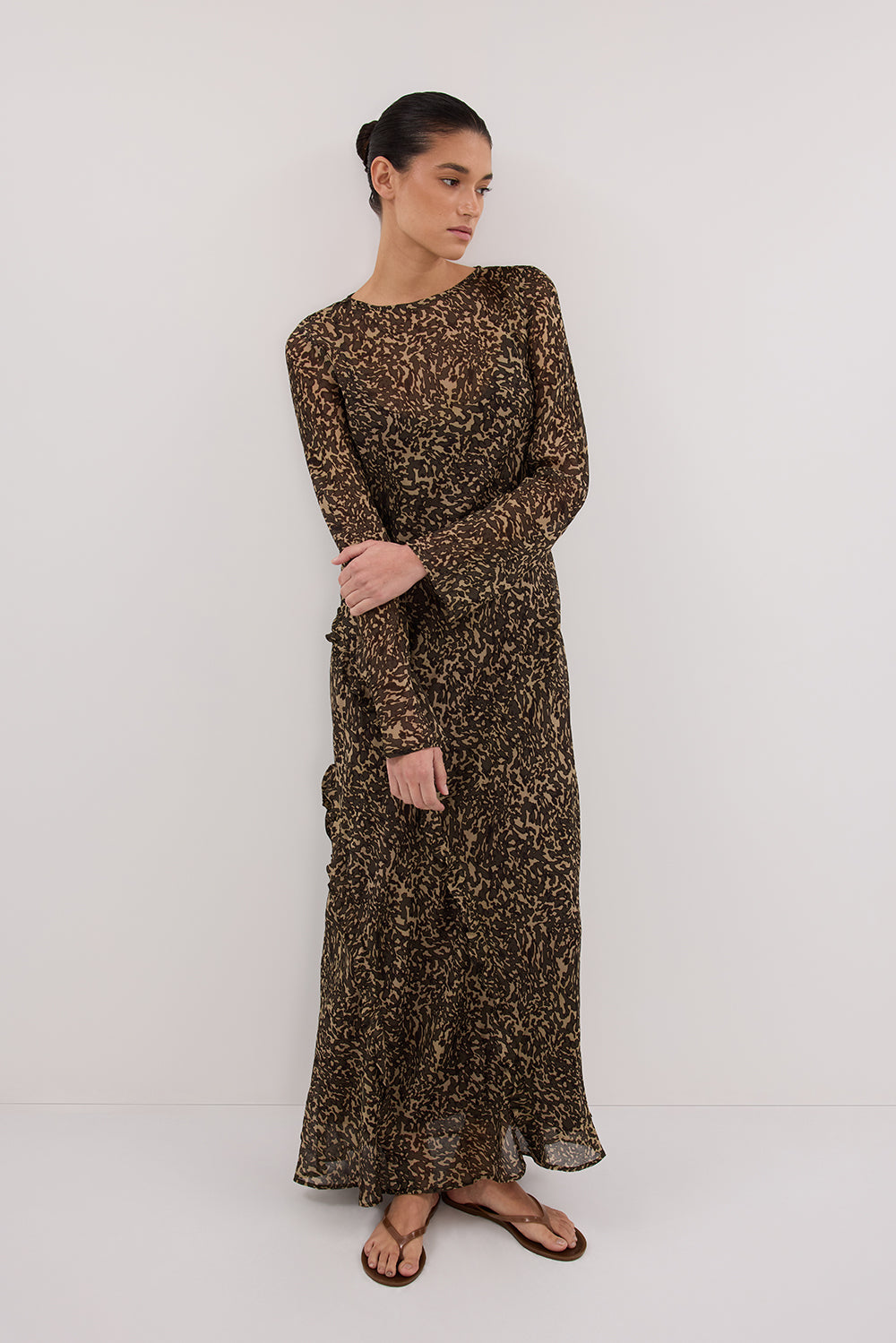 MARVILLA CHOC LONG SLEEVE MAXI DRESS
