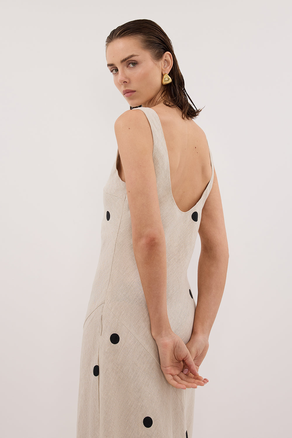 BEVERLY NATURAL SPOT MIDI DRESS BEVERLY NATURAL SPOT MIDI DRESS