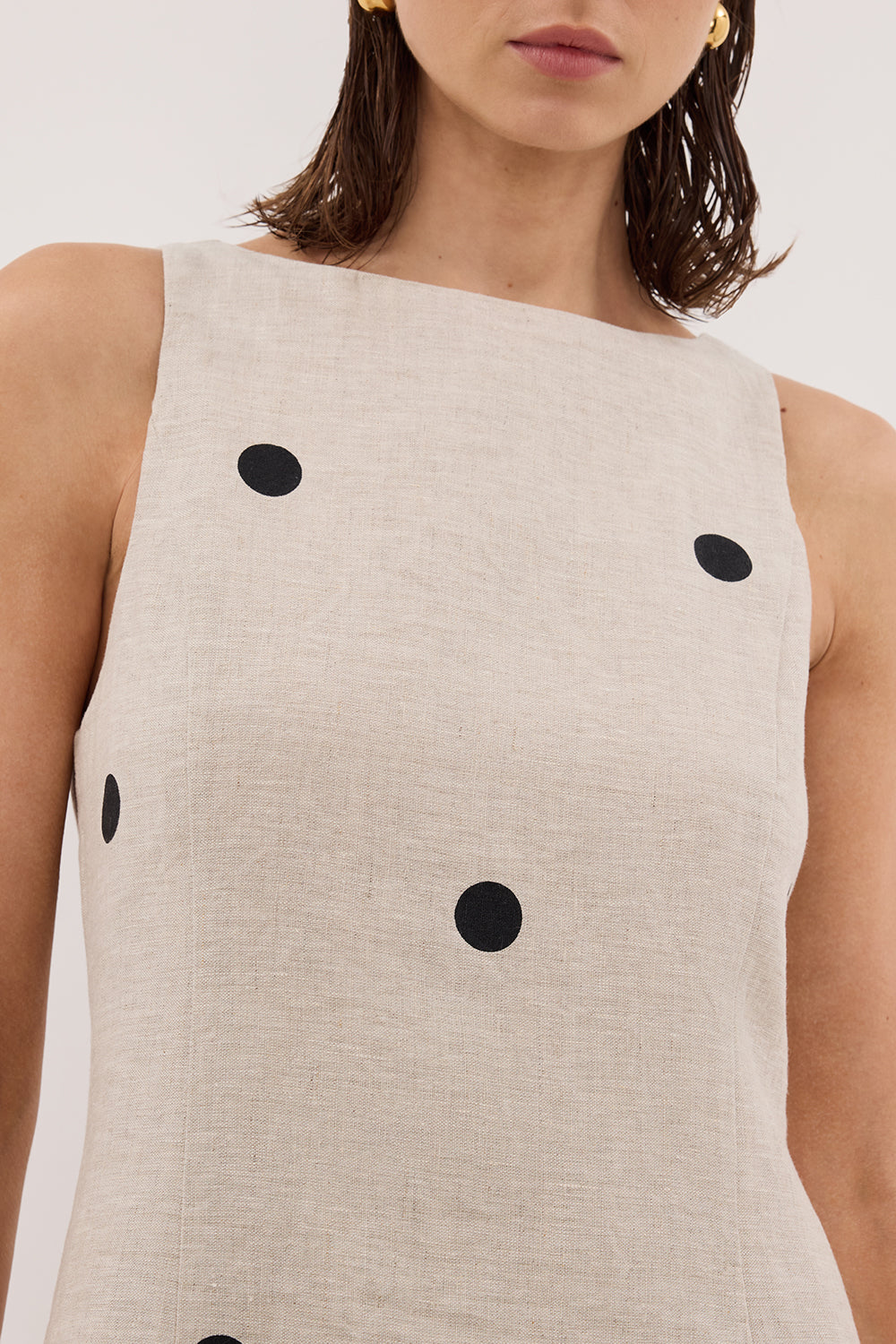 BEVERLY NATURAL SPOT LINEN MIDI DRESS