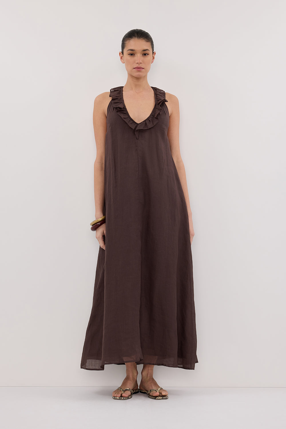 HAZEL DARK CHOC RAMIE SLEEVELESS MIDI DRESS