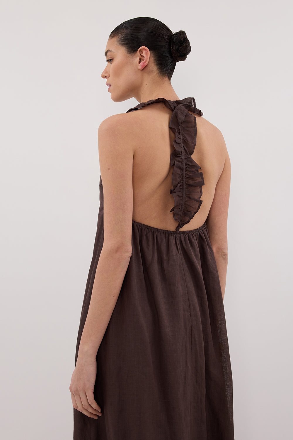 HAZEL DARK CHOC RAMIE SLEEVELESS MIDI DRESS