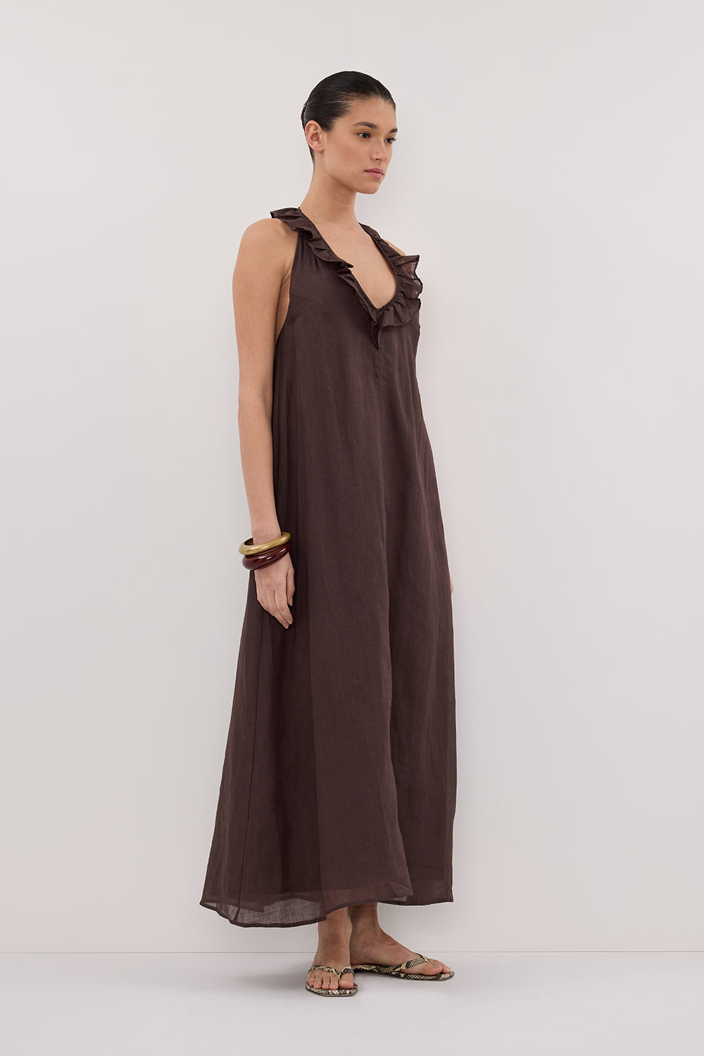 HAZEL DARK CHOC RAMIE SLEEVELESS MIDI DRESS