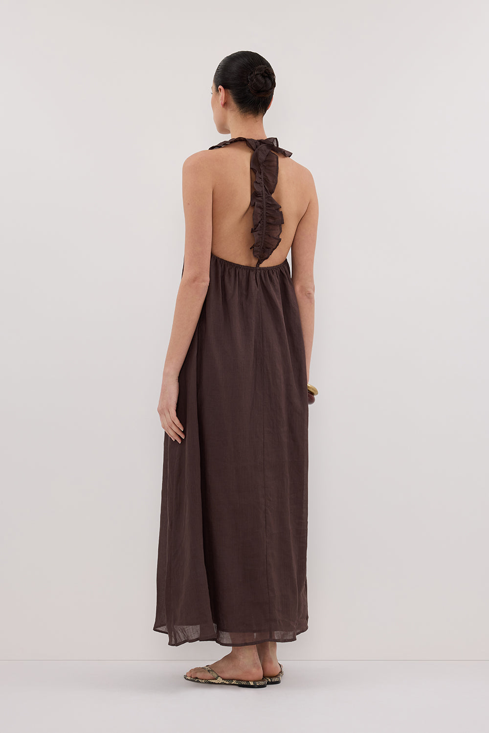 HAZEL DARK CHOC RAMIE SLEEVELESS MIDI DRESS