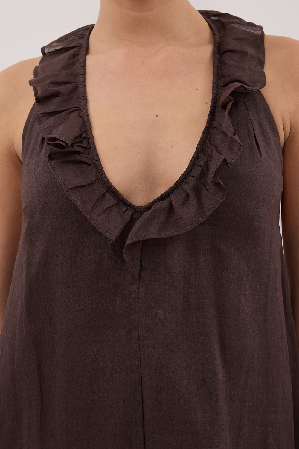 HAZEL DARK CHOC RAMIE SLEEVELESS MIDI DRESS