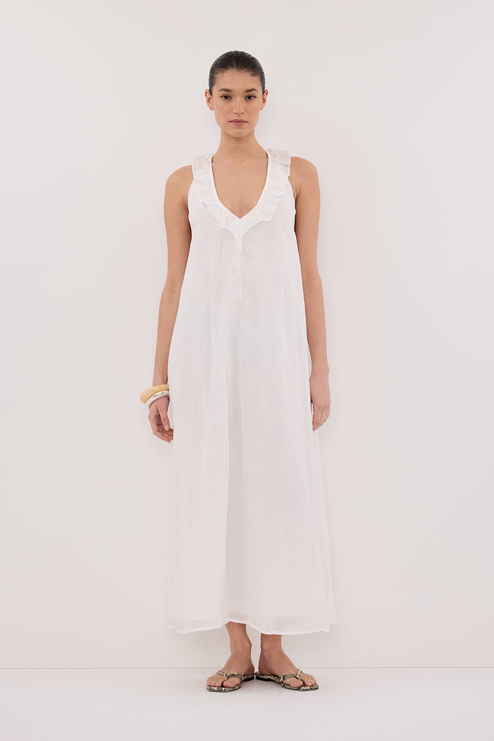 HAZEL WHITE RAMIE SLEEVELESS MIDI DRESS