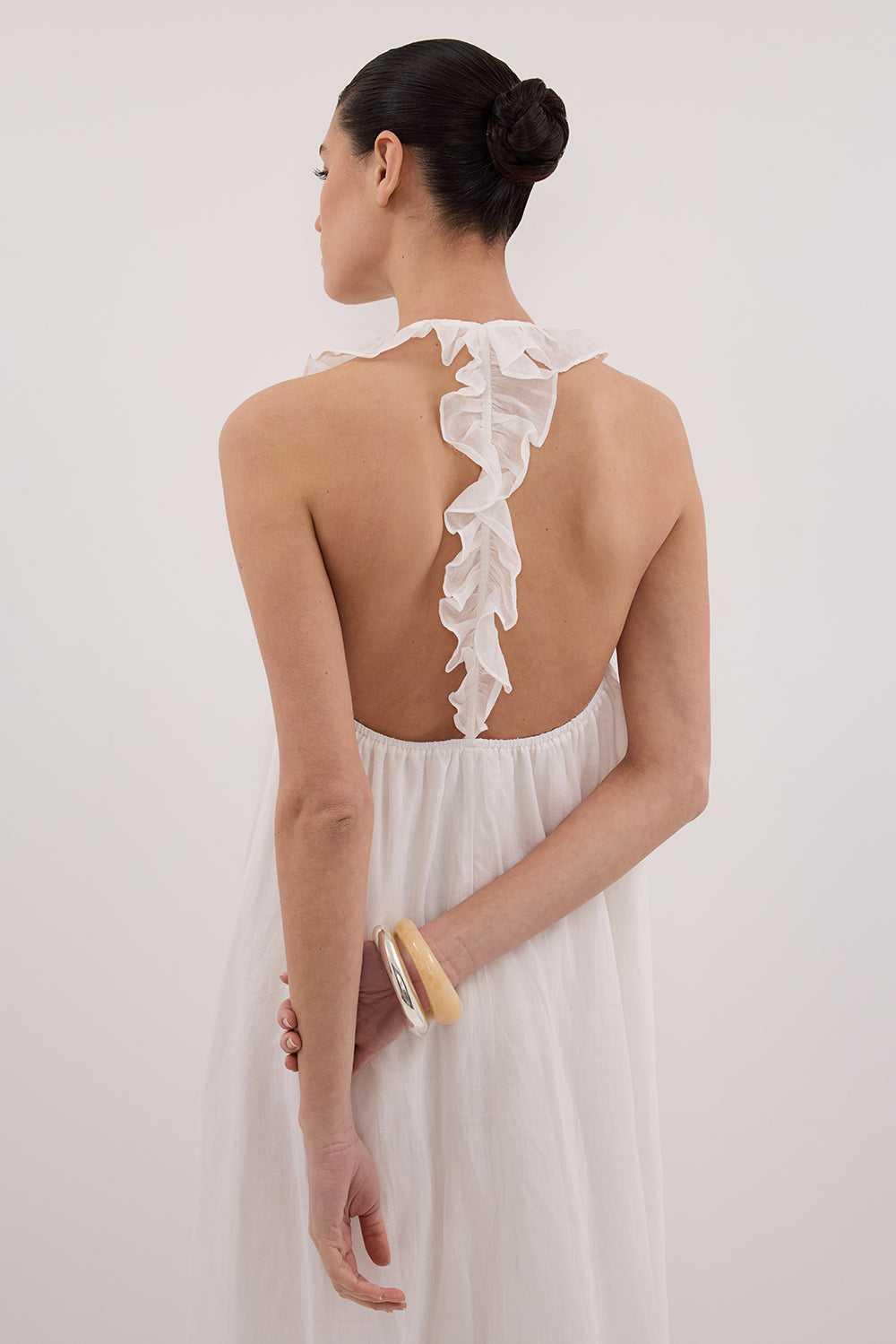 HAZEL WHITE RAMIE SLEEVELESS MIDI DRESS