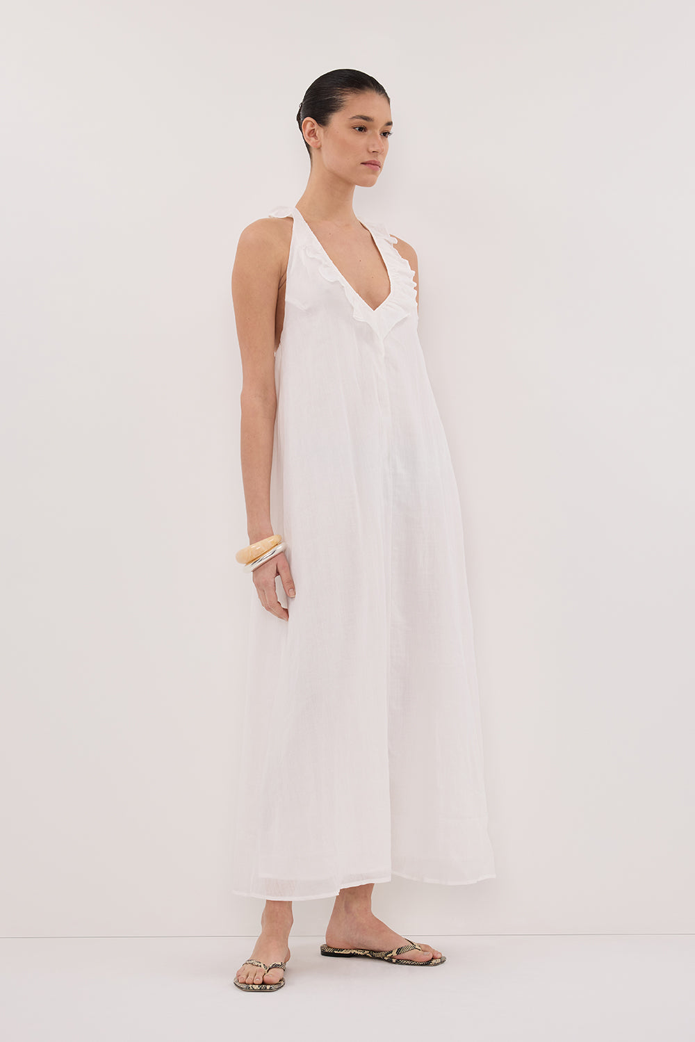 HAZEL WHITE RAMIE SLEEVELESS MIDI DRESS