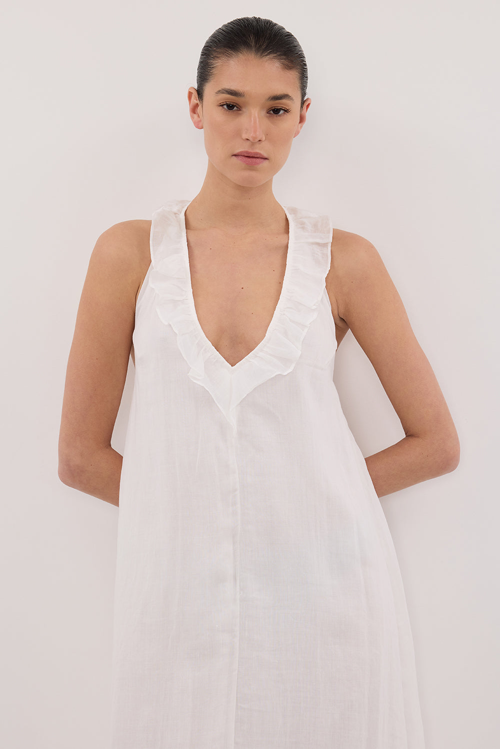 HAZEL WHITE RAMIE SLEEVELESS MIDI DRESS