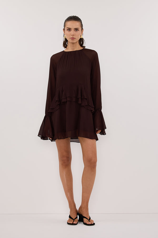 BODHI DARK CHOC LONG SLEEVE MINI DRESS
