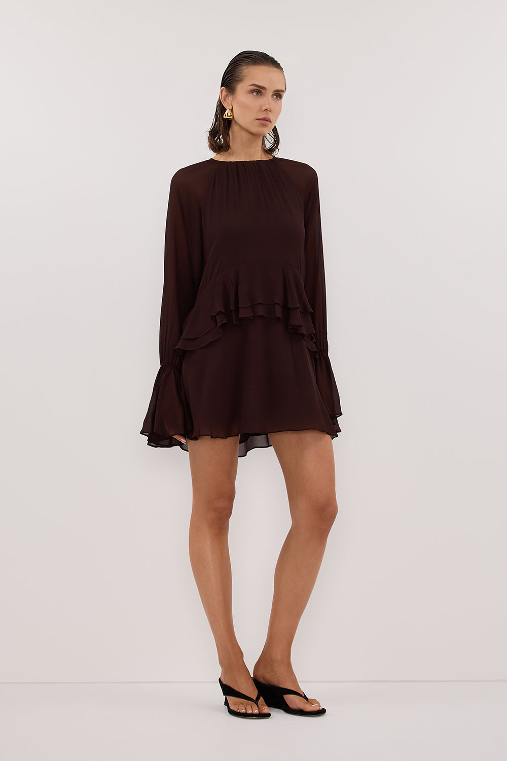 BODHI DARK CHOC LONG SLEEVE MINI DRESS