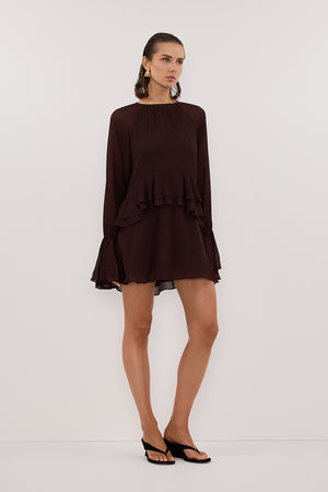 BODHI DARK CHOC LONG SLEEVE MINI DRESS