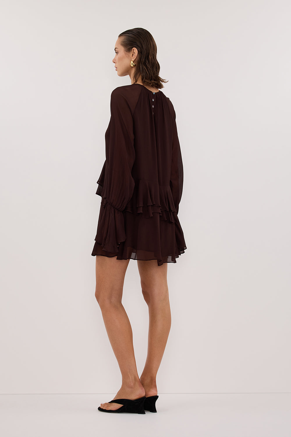 BODHI DARK CHOC LONG SLEEVE MINI DRESS