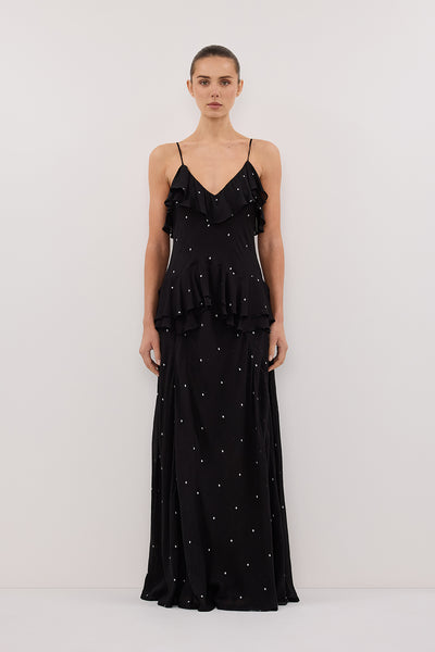 Stas wearing MELROSE BLACK SPOT MAXI DRESS