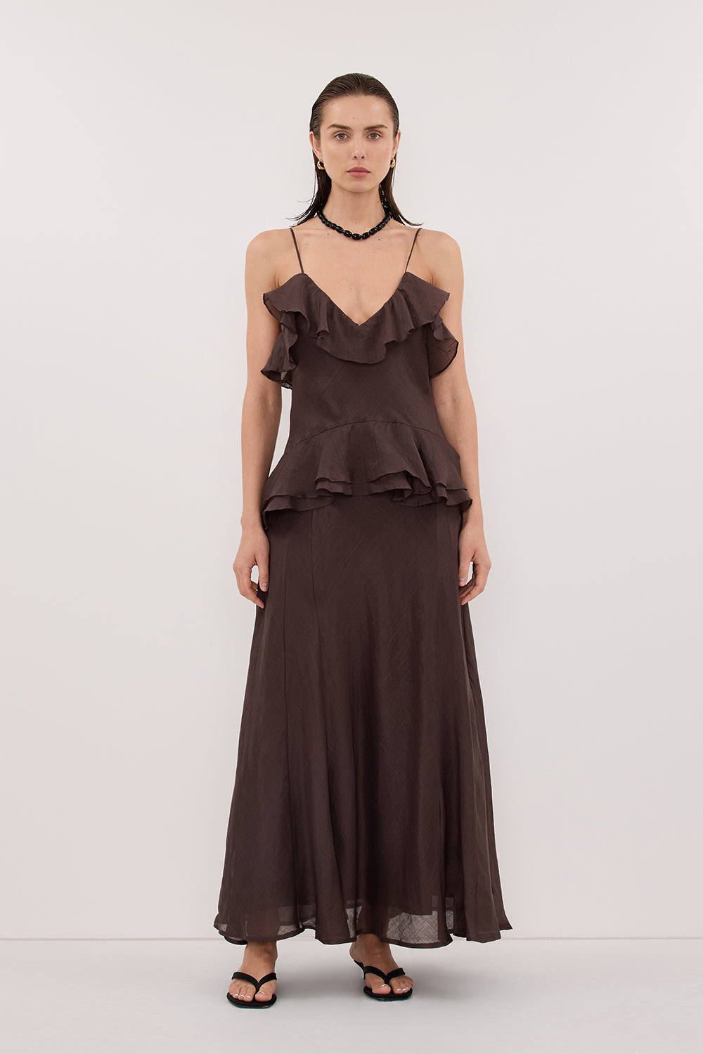 SARA DARK CHOC RAMIE MAXI DRESS