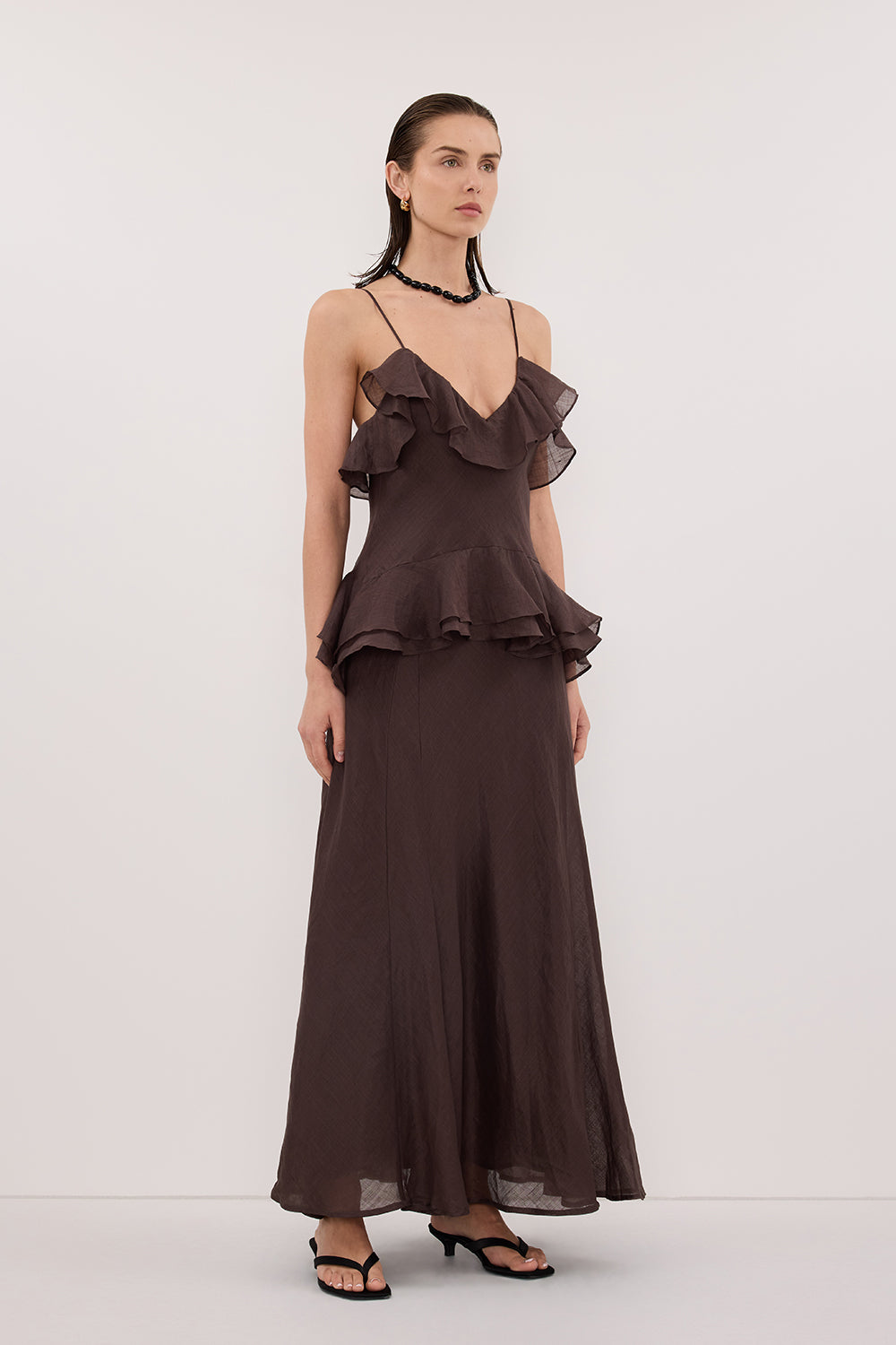 SARA DARK CHOC RAMIE MAXI DRESS
