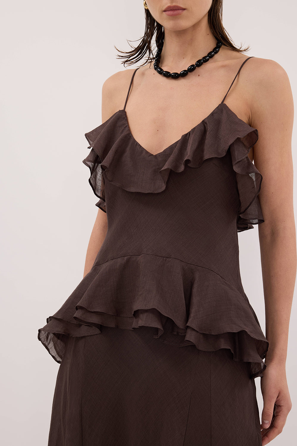 SARA DARK CHOC RAMIE MAXI DRESS