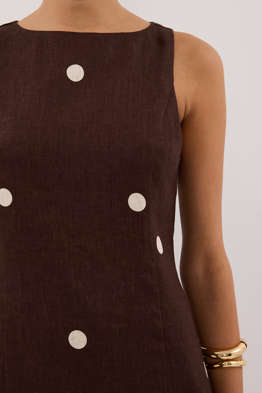 BEVERLY BITTER CHOC SPOT LINEN MINI DRESS