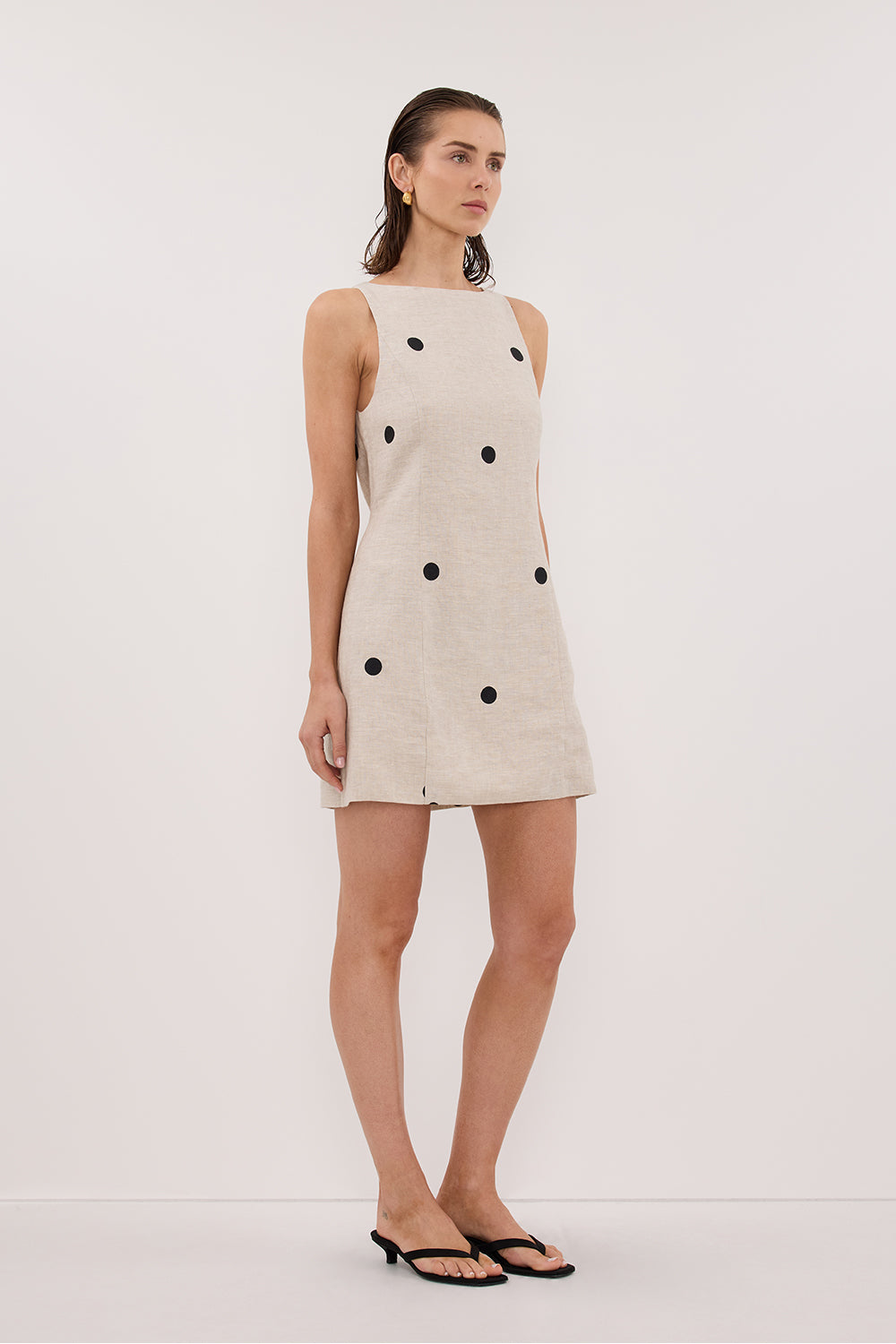BEVERLY NATURAL SPOT LINEN MINI DRESS