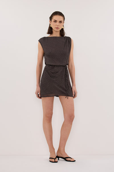 Stas wearing TIA CHOC MICRO CHECK MINI DRESS