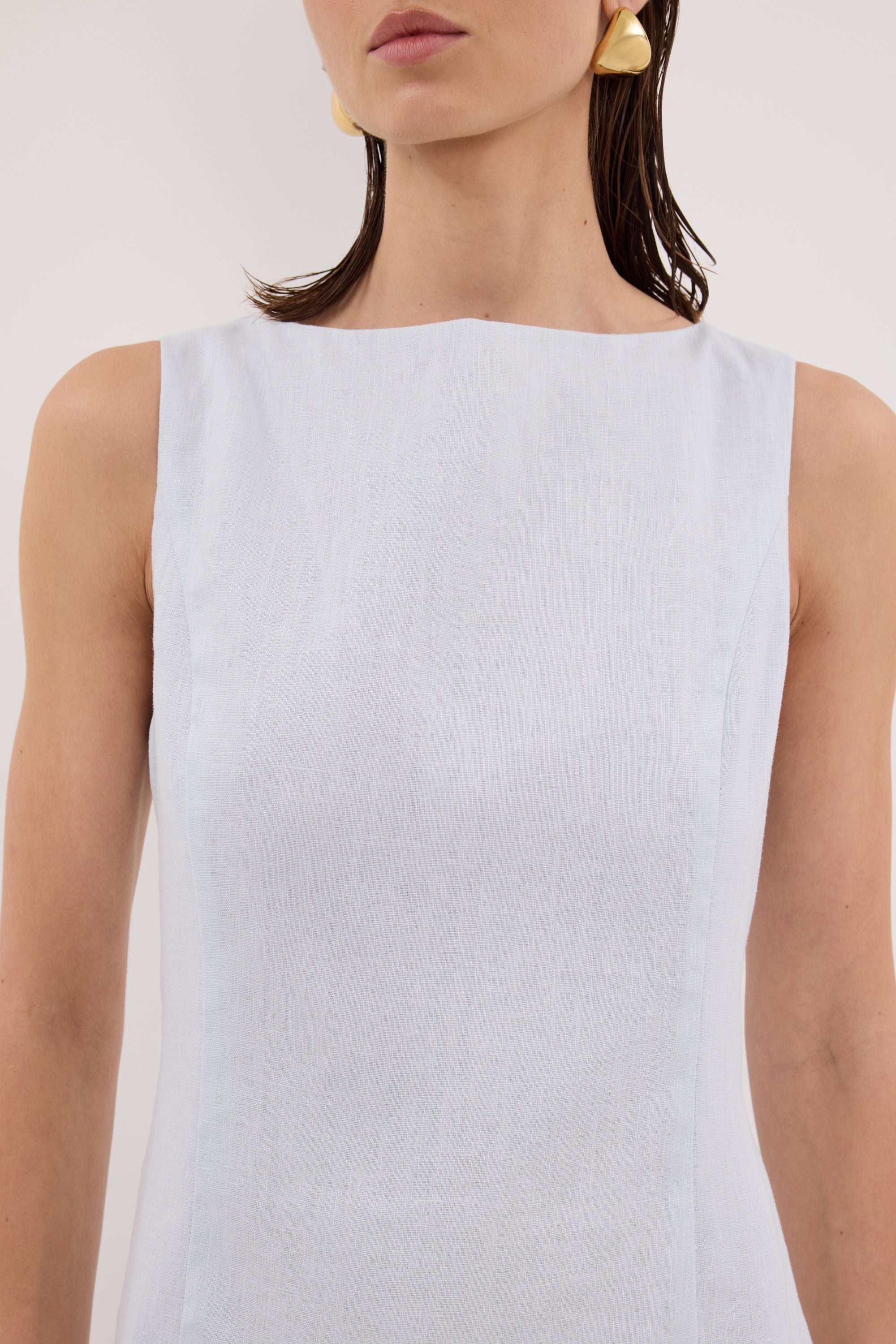 Lacy Linen Mini Dress in Cornflower By DISSH Lacy Linen Mini Dress in Cornflower By DISSH
