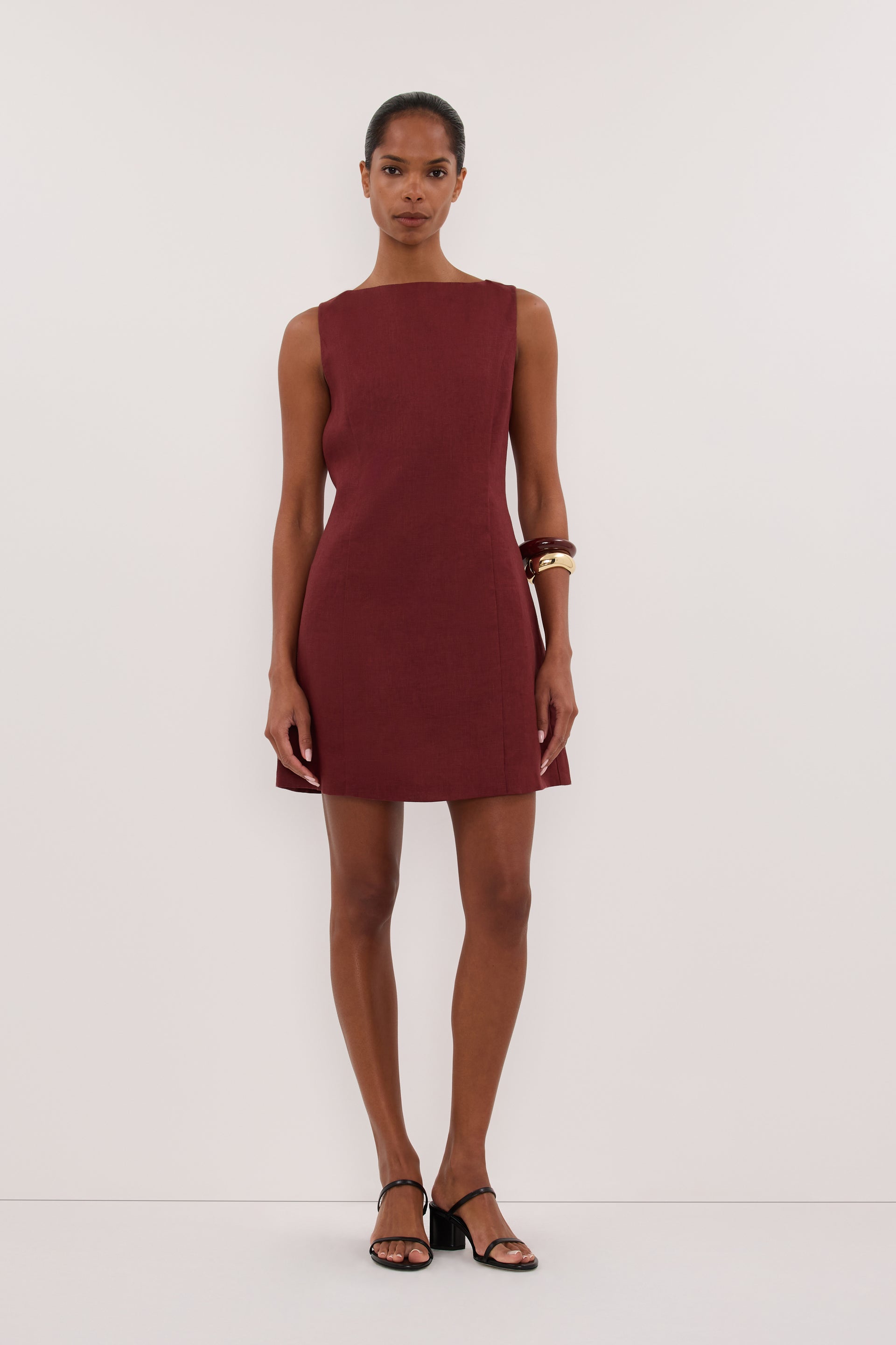 Lacy Sleeveless Linen Mini Dress in Sahara Red By DISSH