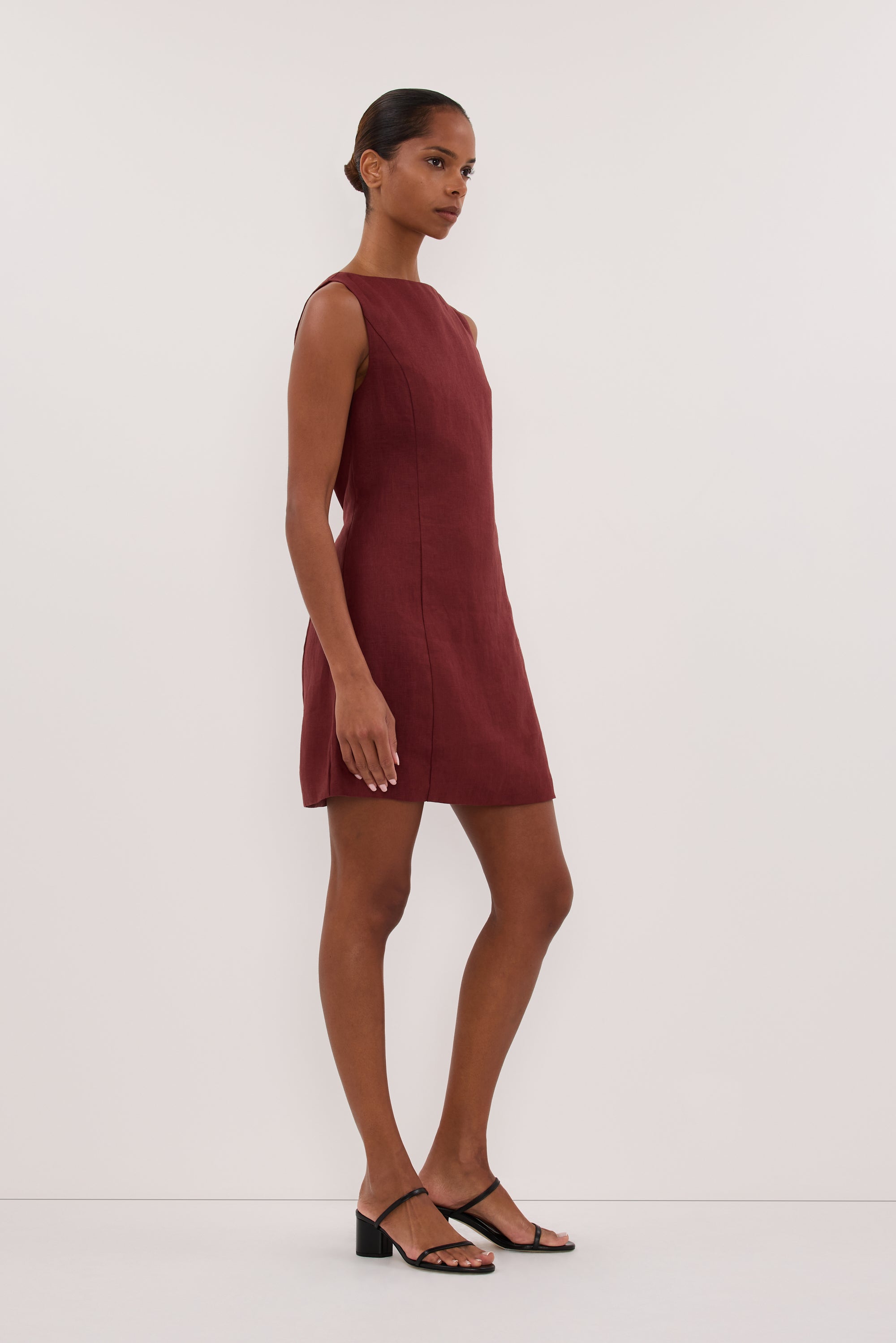 Lacy Sleeveless Linen Mini Dress in Sahara Red By DISSH Lacy Sleeveless Linen Mini Dress in Sahara Red By DISSH