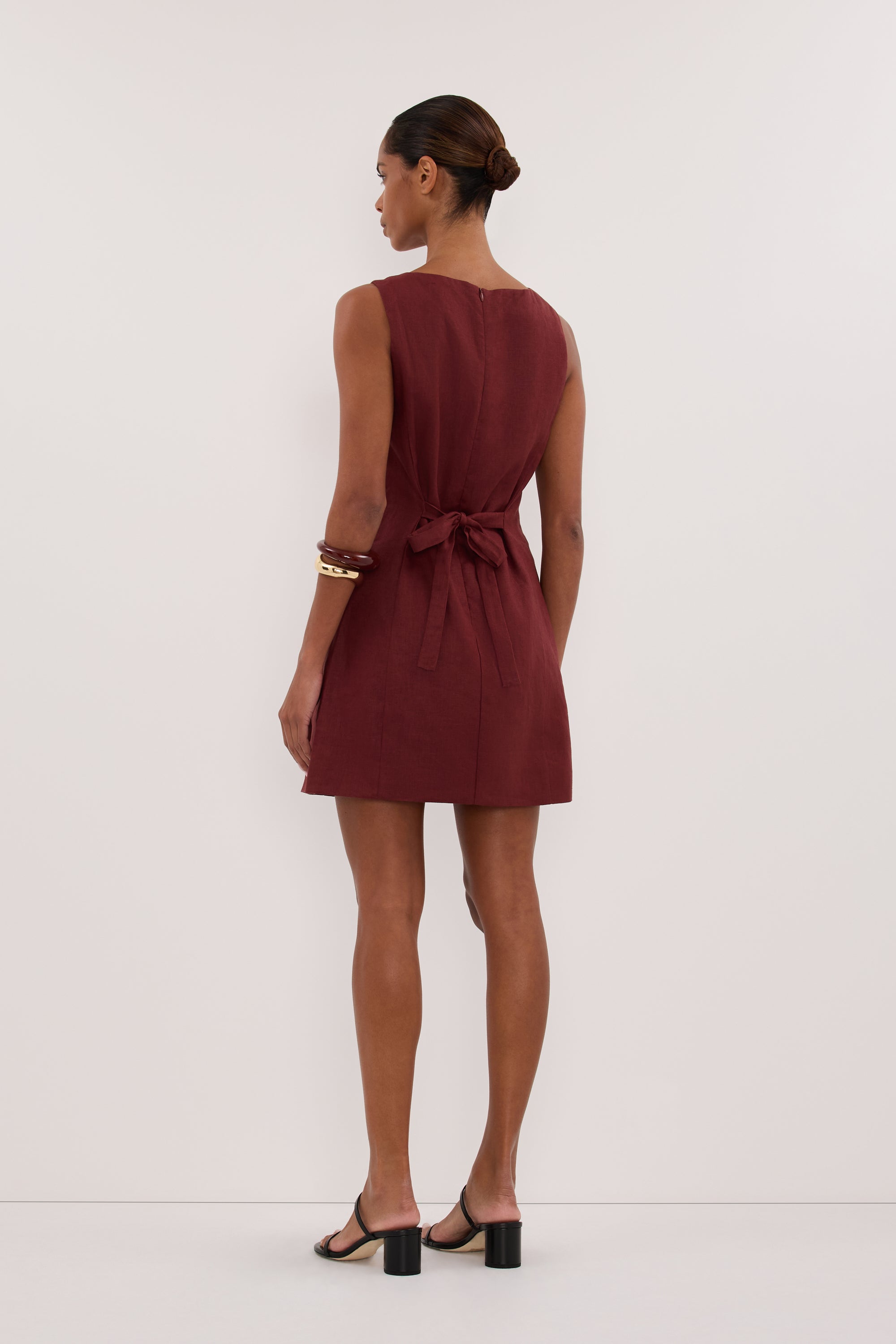 Lacy Sleeveless Linen Mini Dress in Sahara Red By DISSH
