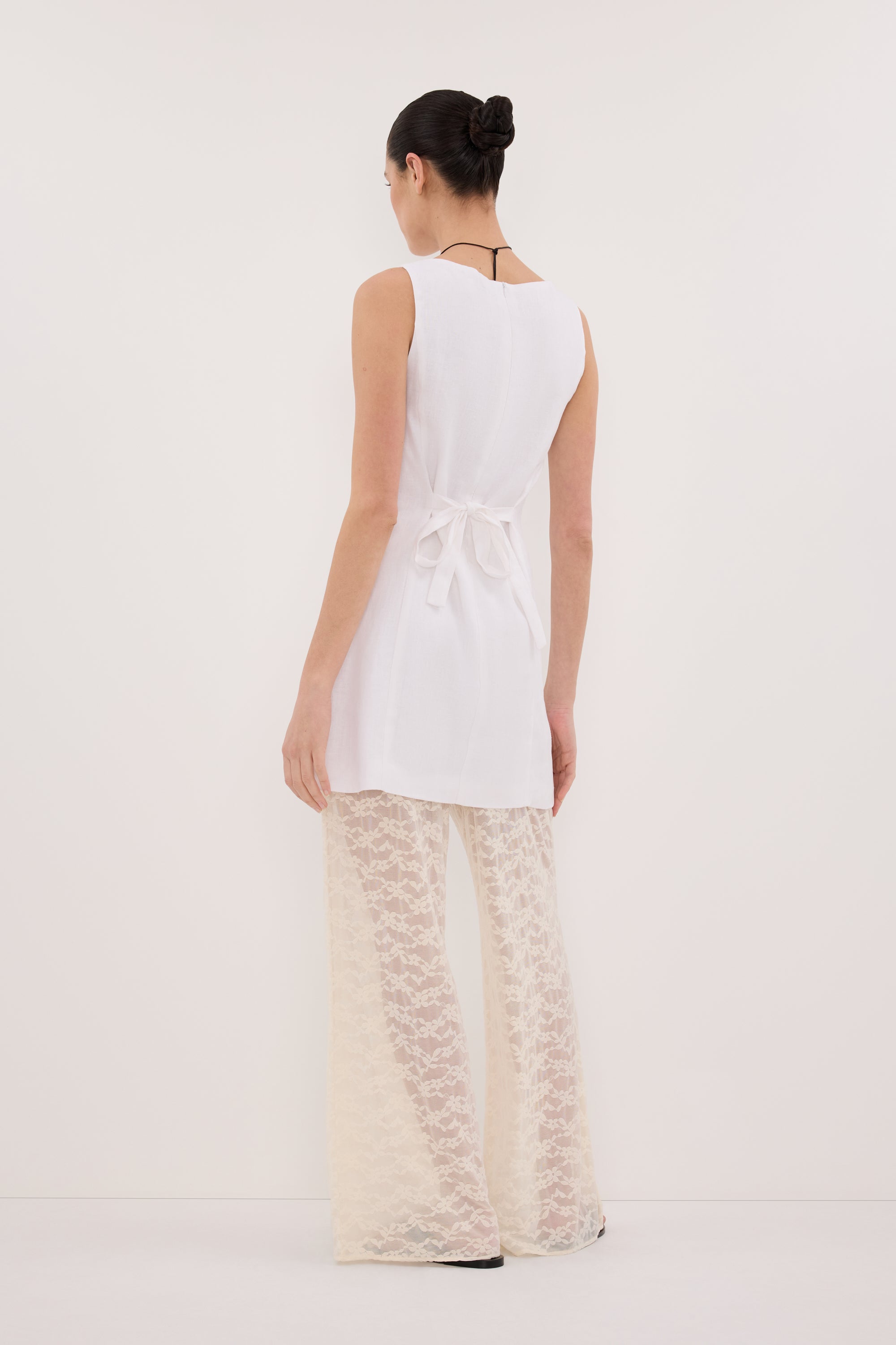 Lacy Sleeveless Linen Mini Dress in White By DISSH Lacy Sleeveless Linen Mini Dress in White By DISSH